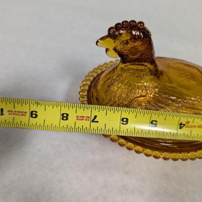 Vintage Amber Indiana Glass 7" Nesting Hen