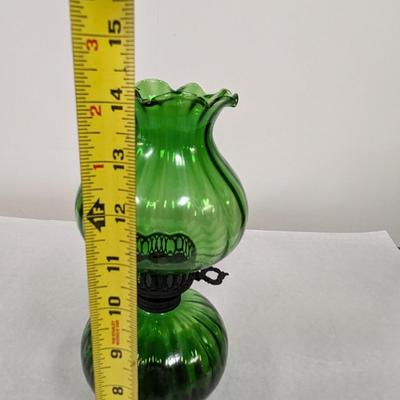 Green Glass Oil Lamp Hand Blown Tulip Design