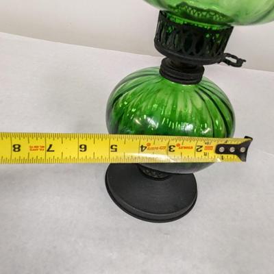 Green Glass Oil Lamp Hand Blown Tulip Design