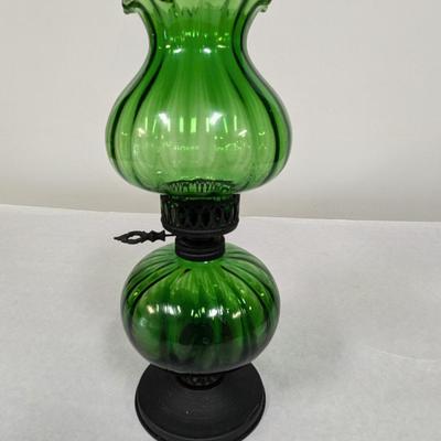 Green Glass Oil Lamp Hand Blown Tulip Design