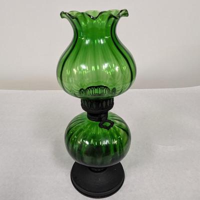 Green Glass Oil Lamp Hand Blown Tulip Design