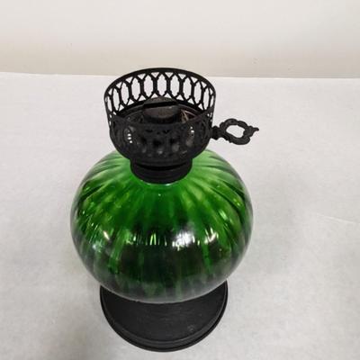 Green Glass Oil Lamp Hand Blown Tulip Design