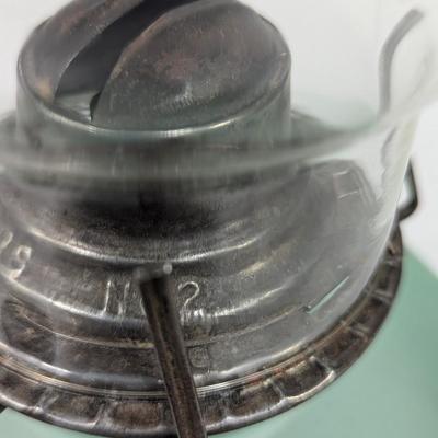 Frosted Good Housekeepers Green Oil Lamp With Beaded Chimney No. 2