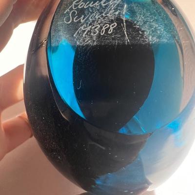 Ronneby Sweden Blue Glass Paperweight, Kosta Boda Paperweight, and More (P-DZ)