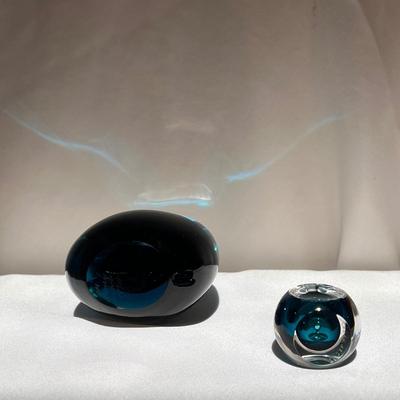 Ronneby Sweden Blue Glass Paperweight, Kosta Boda Paperweight, and More (P-DZ)