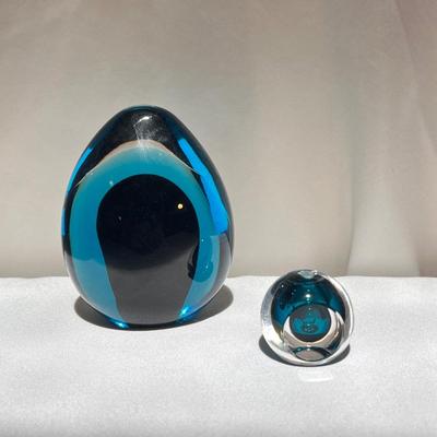 Ronneby Sweden Blue Glass Paperweight, Kosta Boda Paperweight, and More (P-DZ)