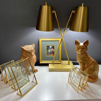 Mixed Decor Lot - Lamp, Frames, Art, Figurines