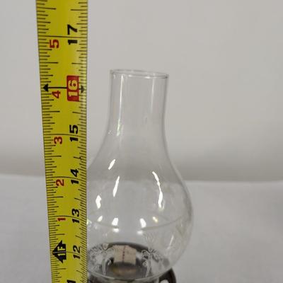 Floral Design Milk Glass Bowl Oil Lamp With Etched Shade