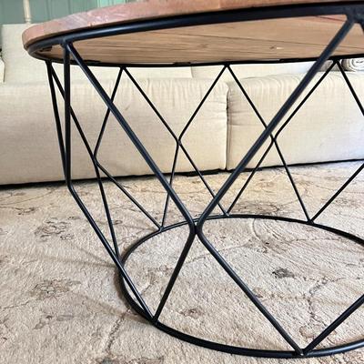 Round Wood Coffee Table Geometric Metal Frame 33" Diameter