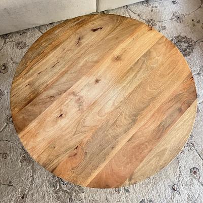 Round Wood Coffee Table Geometric Metal Frame 33" Diameter