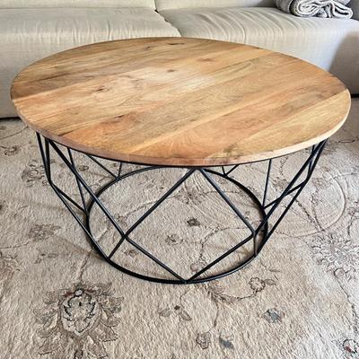 Round Wood Coffee Table Geometric Metal Frame 33" Diameter