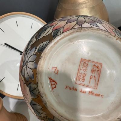 Mixed Decorative Lot - Japanese Vase, Clock, Tall Vase + More