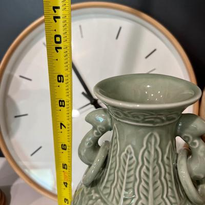 Mixed Decorative Lot - Japanese Vase, Clock, Tall Vase + More
