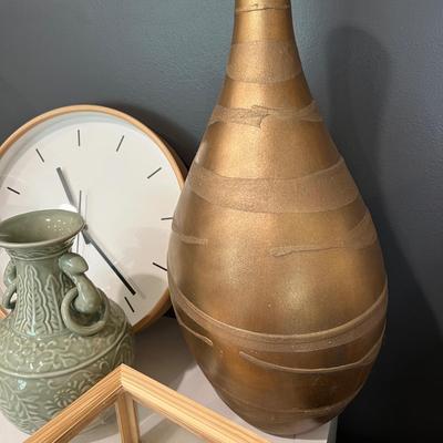 Mixed Decorative Lot - Japanese Vase, Clock, Tall Vase + More