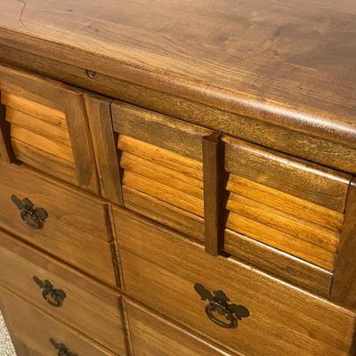Vtg. Solid Wood Shutter Style Door Dresser