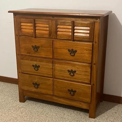 Vtg. Solid Wood Shutter Style Door Dresser