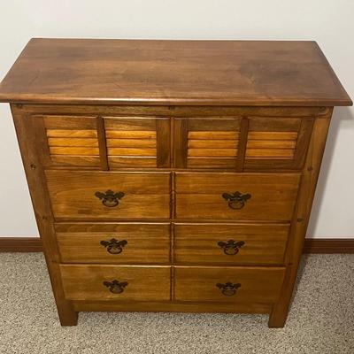 Vtg. Solid Wood Shutter Style Door Dresser