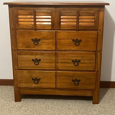 Vtg. Solid Wood Shutter Style Door Dresser