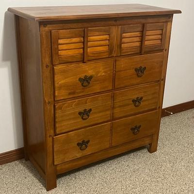 Vtg. Solid Wood Shutter Style Door Dresser