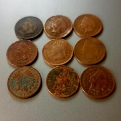 LOT 101 LOT OF 9 INDIAN HEAD PENNIES