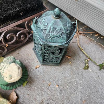 Lot of Yard Art & Boot Shoe Brushes Bird Bath Candle Holder