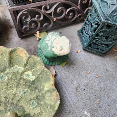 Lot of Yard Art & Boot Shoe Brushes Bird Bath Candle Holder