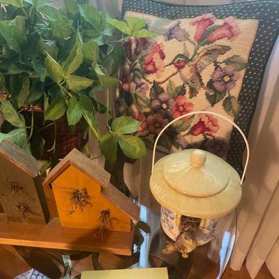 L9-decor, needlework, pillow, and faux plant