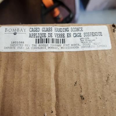 Vintage Pair Bombay Caged Glass Hanging Sconce NIB