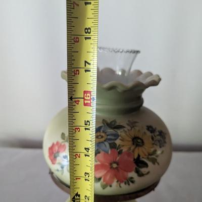 Antique Hurricane Glass Floral Table Lamp