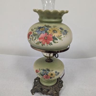 Antique Hurricane Glass Floral Table Lamp