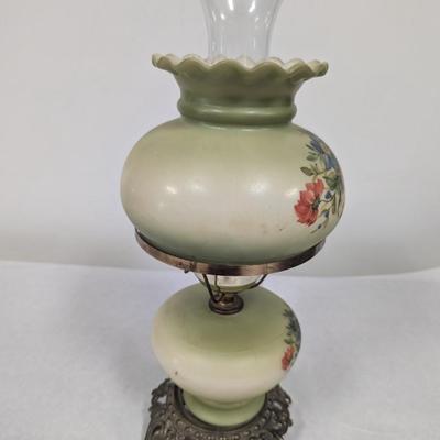 Antique Hurricane Glass Floral Table Lamp
