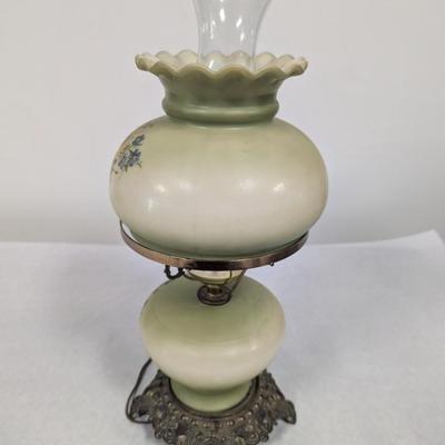 Antique Hurricane Glass Floral Table Lamp