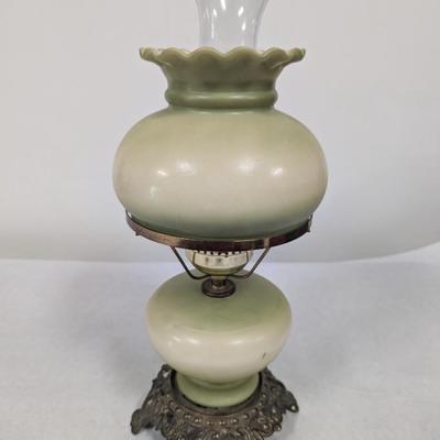 Antique Hurricane Glass Floral Table Lamp