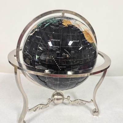 World Globe Black Onyx Silver Base