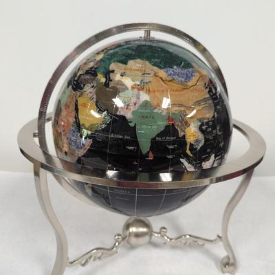 World Globe Black Onyx Silver Base