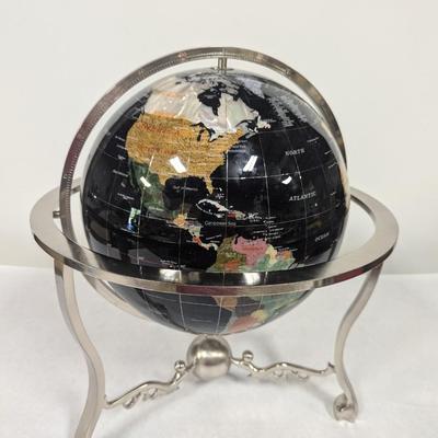 World Globe Black Onyx Silver Base