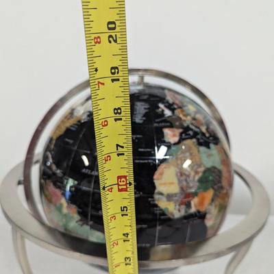 World Globe Black Onyx Silver Base