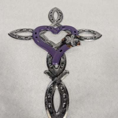 Natural Horseshoe Cross Metal Wall Deco