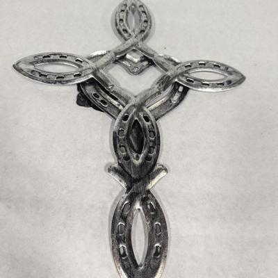 Natural Horseshoe Cross Metal Wall Deco
