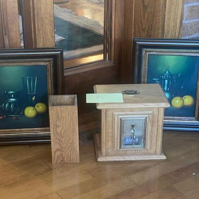P6-Artwork pair and Wooden bank and vase