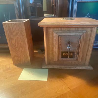P6-Artwork pair and Wooden bank and vase