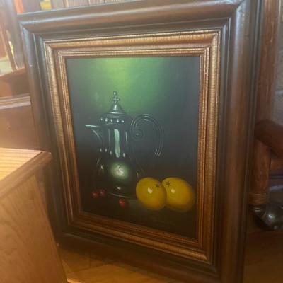 P6-Artwork pair and Wooden bank and vase