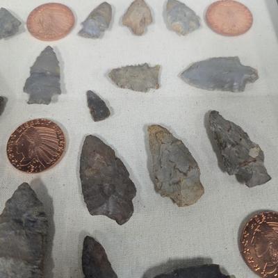 Framed Arrow Head & Native American Indian Head Copper Rounds Shadow Box