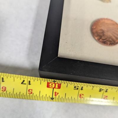 Framed Arrow Head & Native American Indian Head Copper Rounds Shadow Box