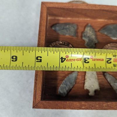 Framed Arrow Head & Native American Indian Head Copper Rounds