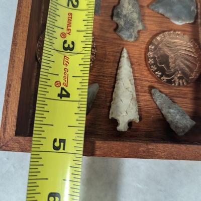 Framed Arrow Head & Native American Indian Head Copper Rounds