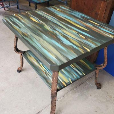 hand painted Dixie Belle chalk paint 2 shelf table with cast iron legs 