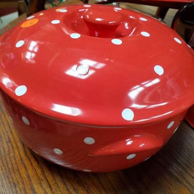 Spode red white polka dot casseroles 