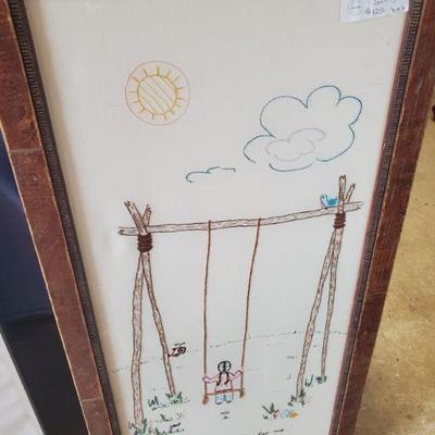 Cross stitch  child on Swing art 