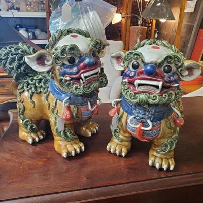 pair ceramic foo dogs 